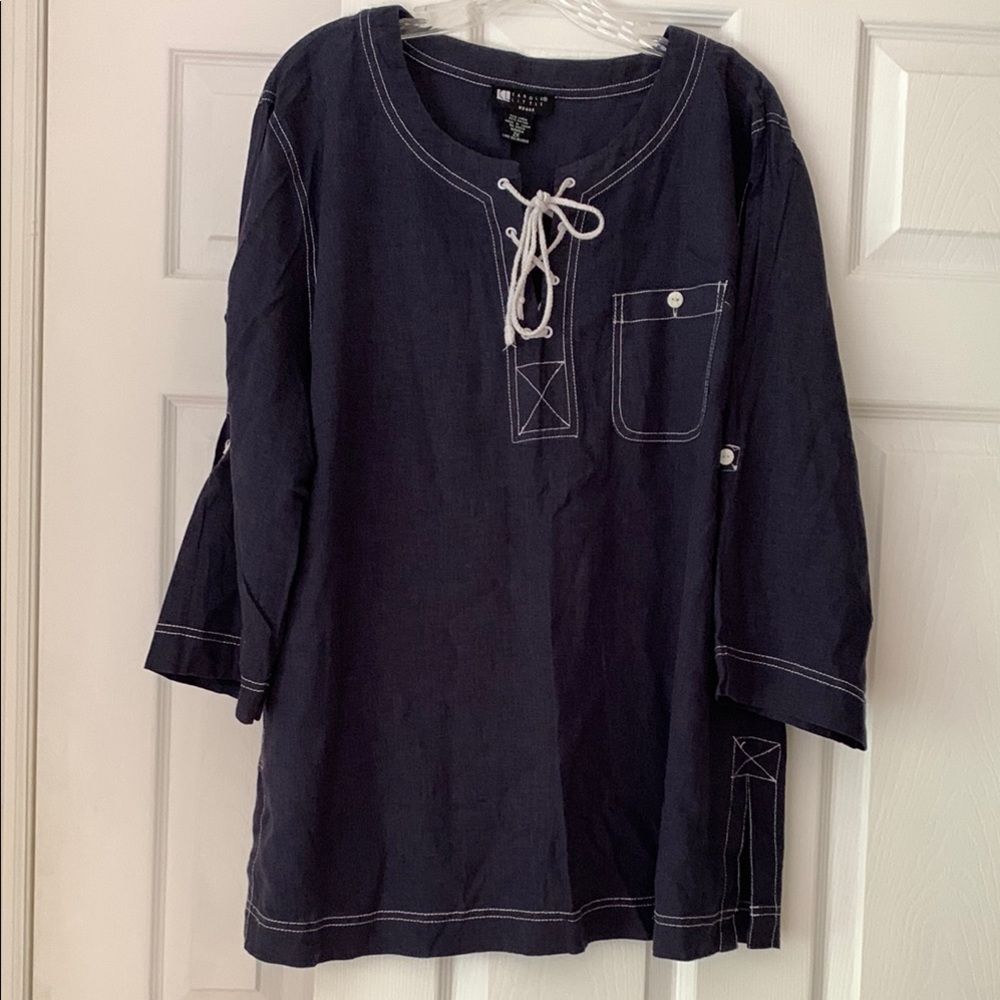 Carole Little Dark Blue Top with White Accents